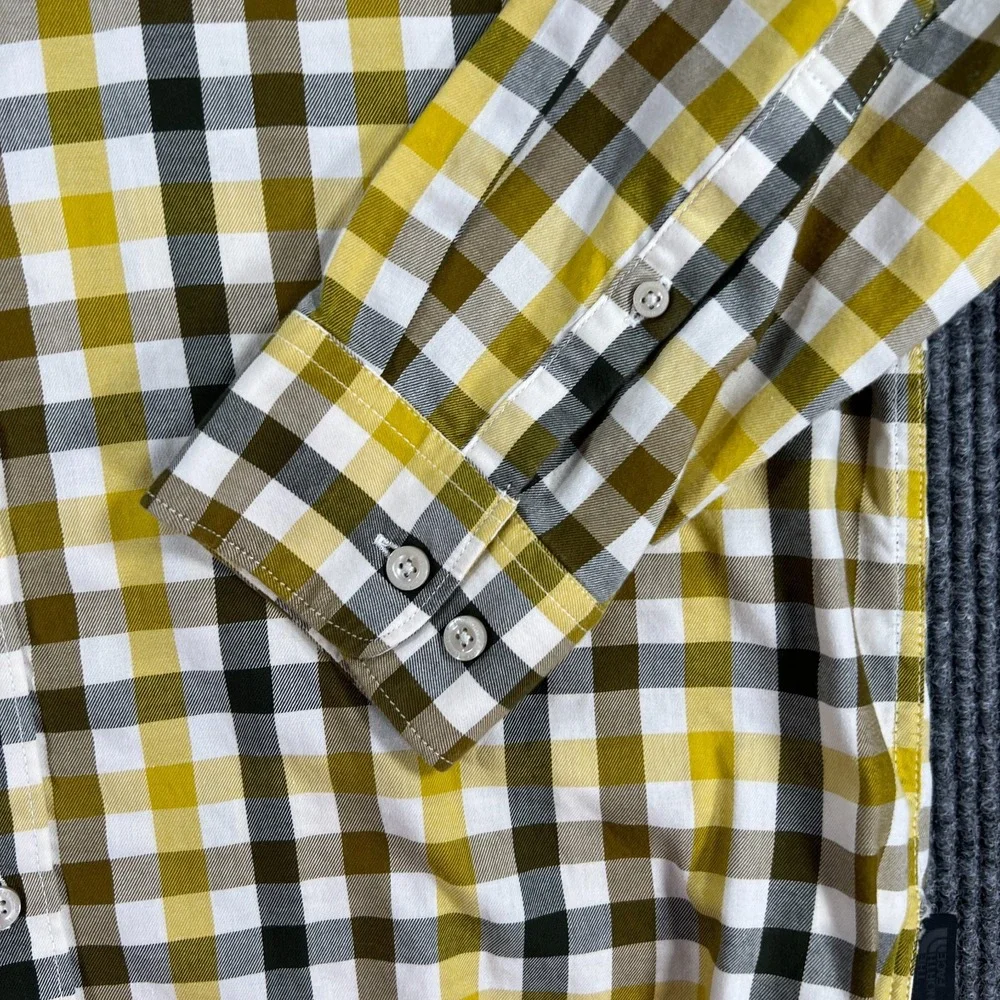 The North Face Shirt Mens Large Yellow Plaid Long Sleeve Button Up Outdoor Hike